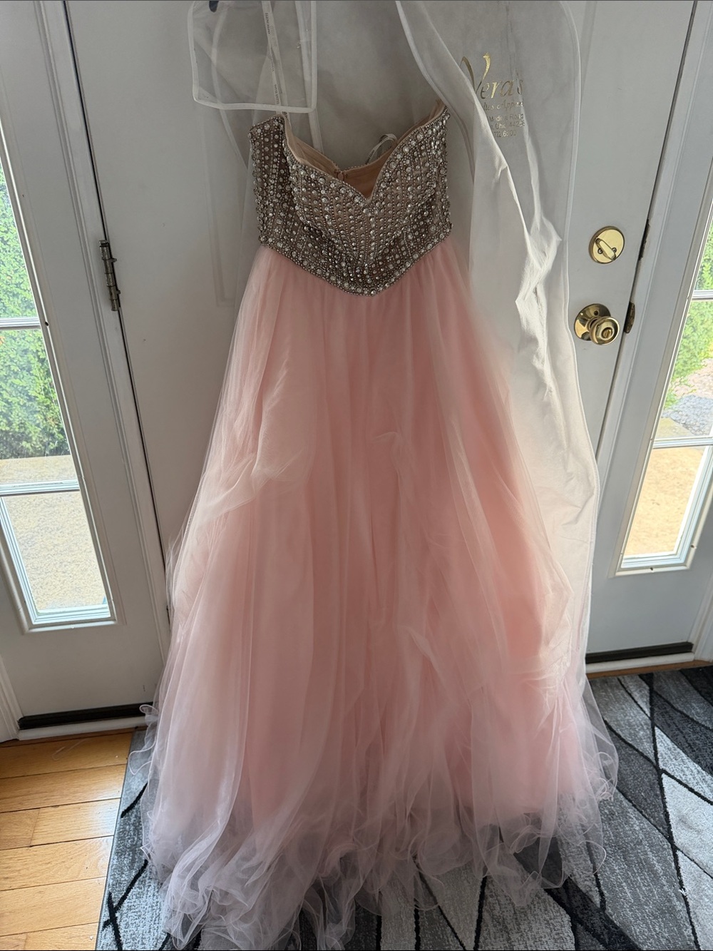 Blush Pink Tulle Prom Gown with Beaded Bodice